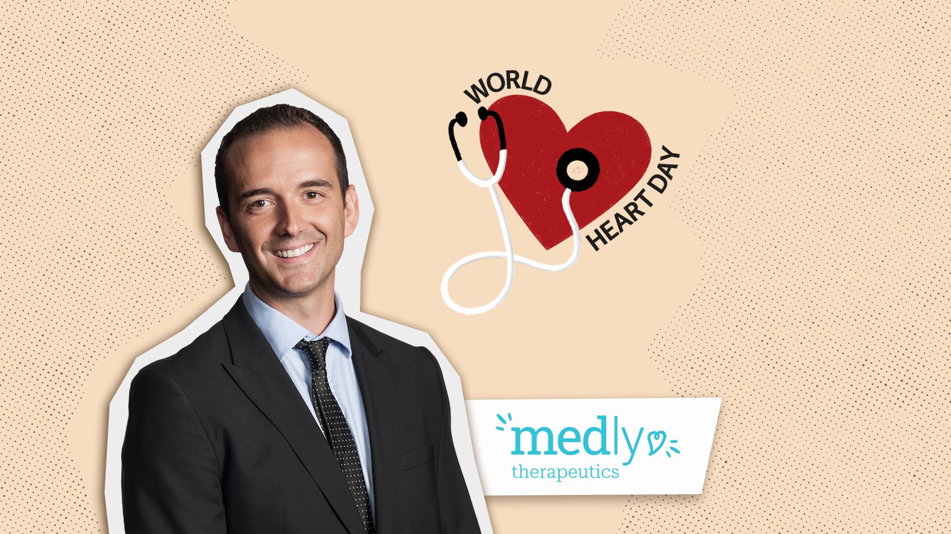 Portrait of Nadan Kapetanovic with the Medly Therapeutics logo and the words "World Heart Day"