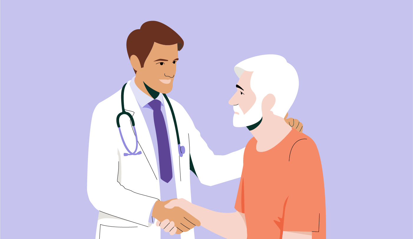 Illustration of a patient receiving help for a healthcare professional