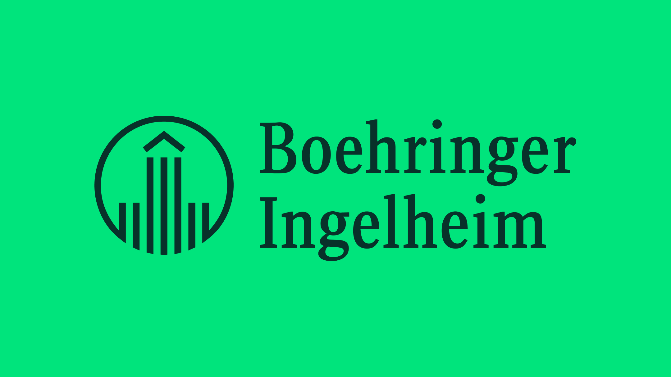 Boehringer Ingelheim Logo dark green logo on a accent green background 