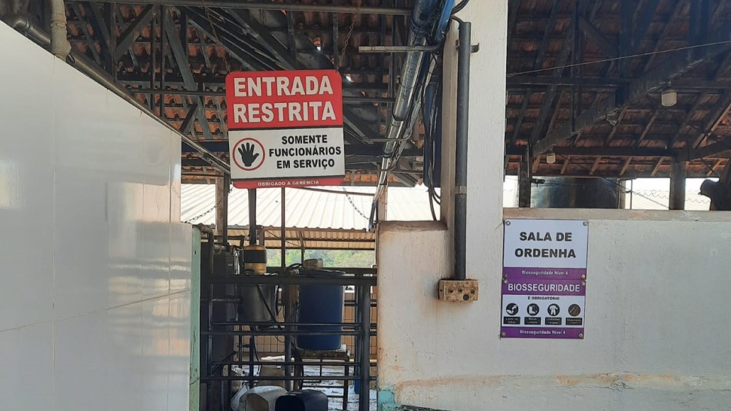 Biosecurity signs in a farm in Brazil