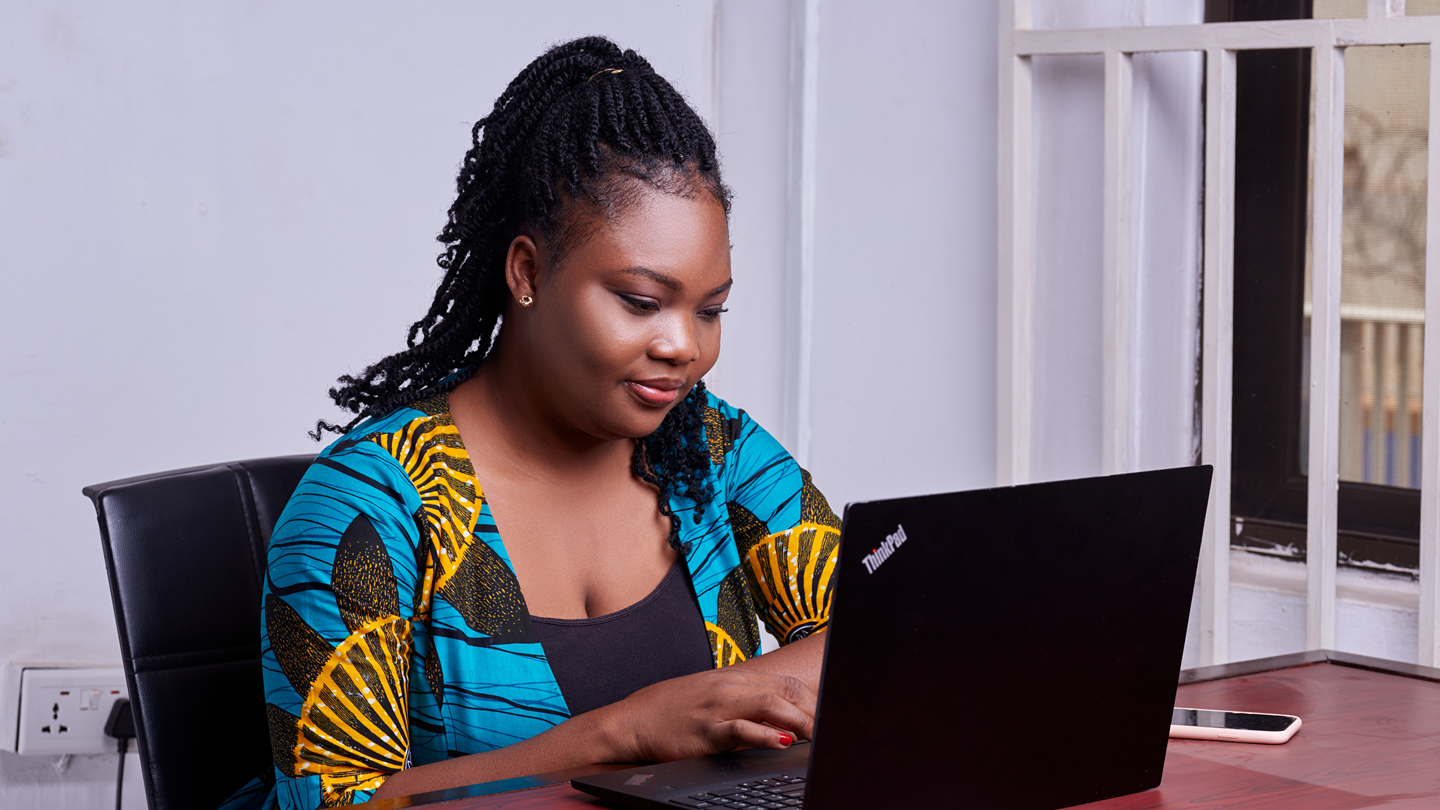 Latifa Saaka sitting in an office 